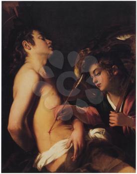 Royalty Free Clipart Image of  Saint Sebastian Healed by an Angel by Giovanni Baglione