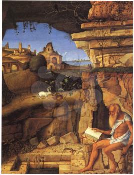 Royalty Free Clipart Image of St. Jerome Reading by Giovanni Bellini
