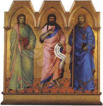 Royalty Free Clipart Image of Saint John the Baptist with Saint John the Evangelist and Saint James (Three Saints) by Nardo Di Cione