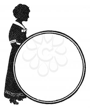Royalty Free Clipart Image of a Silhouette of a Woman Behind a Circle 