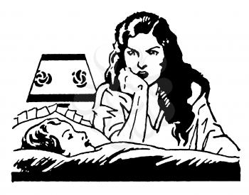 Royalty Free Clipart Image of a Mother Telling her Daughter a Bedtime Story
