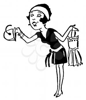 Royalty Free Clipart Image of a Woman Holding Clothes