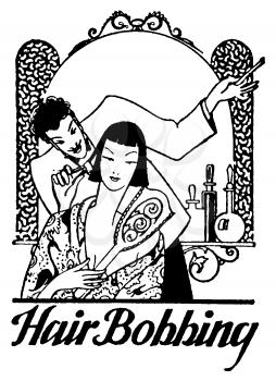 Royalty Free Clipart Image of a Vintage Hair Bobbing Advertisement