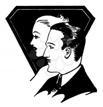 Royalty Free Clipart Image of Side face Profiles of a Man and a Woman