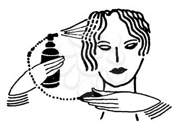 Royalty Free Clipart Image of a Woman Spraying Product in Her Hair 
