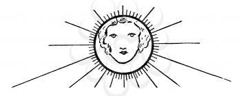 Royalty Free Clipart Image of a Sun With a Woman's Face 