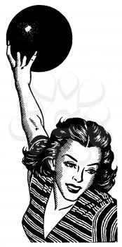 Royalty Free Clipart Image of a Woman Bowling 