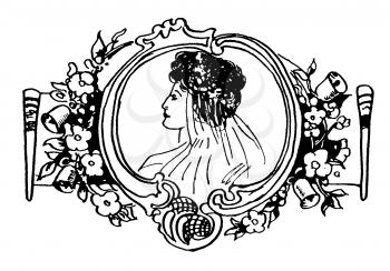 Royalty Free Clipart Image of a Portrait of a Woman at Her Wedding