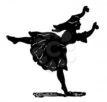 Royalty Free Silhouette Clipart Image of a Gypsy Woman Dancing a Jig While Playing Wooden Castanets 
