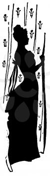 Royalty Free silhouette Clipart Image of a Woman Peering Through the Curtains 