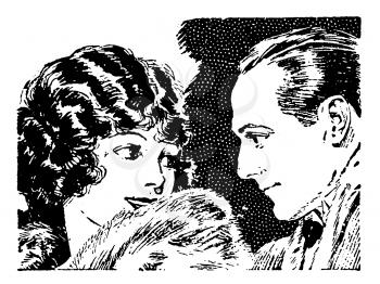 Royalty Free Clipart Image of a Couple Gazing Affectionately at Each Other