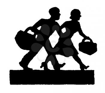 Royalty Free Silhouette Clipart Image of a Couple Off to Work 