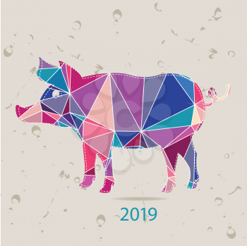 The 2017 new year card with Pig made of triangles