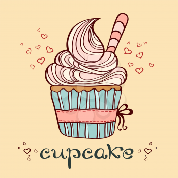 Vector hand drawn illustration of cupcake