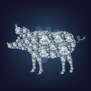 Happy new year creative greeting card with Pig made up a lot of diamonds