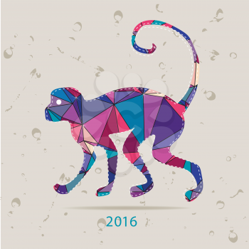Happy new year 2016 creative greeting card with monkey made of triangles