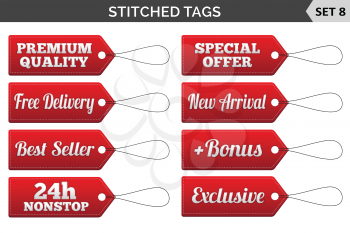 Stitched tags. Set 8. Vector illustration.