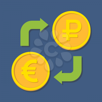 Currency exchange. Euro and Ruble. Vector illustration