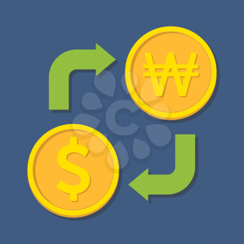 Currency exchange. Dollar and Won. Vector illustration