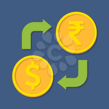 Currency exchange. Dollar and Rupee. Vector illustration