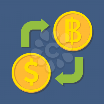 Currency exchange. Dollar and Baht. Vector illustration
