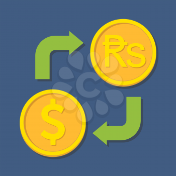 Currency exchange. Dollar and Rupee. Vector illustration