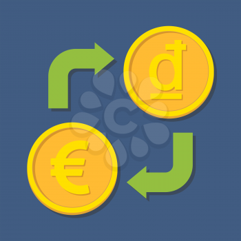Currency exchange. Euro and Dong. Vector illustration