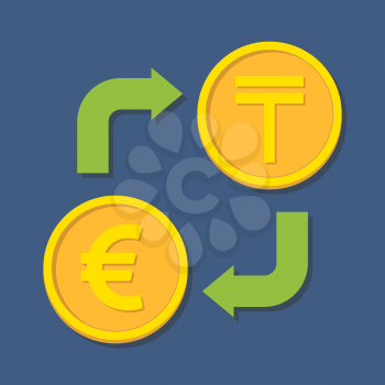Currency exchange. Euro and Tenge. Vector illustration