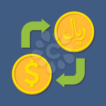 Currency exchange. Dollar and Rial. Vector illustration