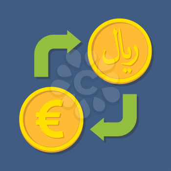 Currency exchange. Euro and Rial. Vector illustration