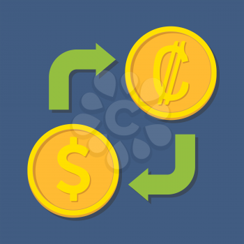 Currency exchange. Dollar and Colon. Vector illustration