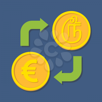 Currency exchange. Euro and Tamil Rupee. Vector illustration