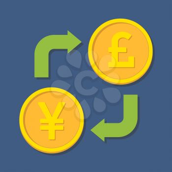 Currency exchange. Yen(Yuan) and Pound Sterling. Vector illustration