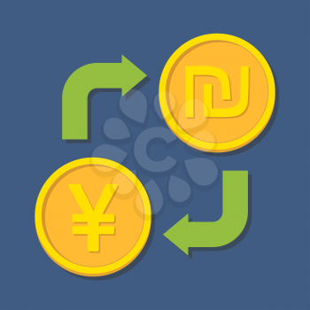 Currency exchange. Yen(Yuan) and Shekel. Vector illustration