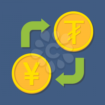 Currency exchange. Yen(Yuan) and Tugrik. Vector illustration