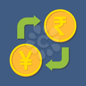 Currency exchange. Yen(Yuan) and Rupee. Vector illustration
