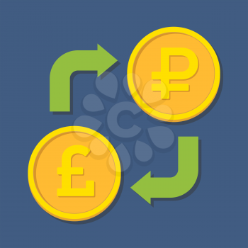 Currency exchange. Pound Sterling and Ruble. Vector illustration