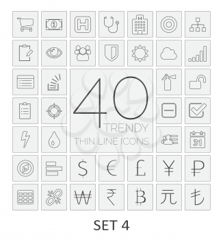 40 Thin Line Icons. Set 4. Vector illustration.