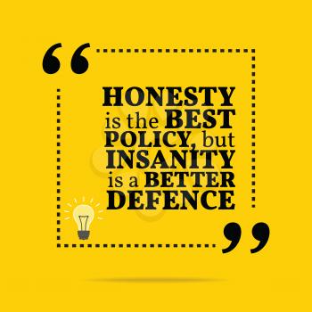 Inspirational motivational quote. Honesty is the best policy, but insanity is a better defence. Simple trendy design.