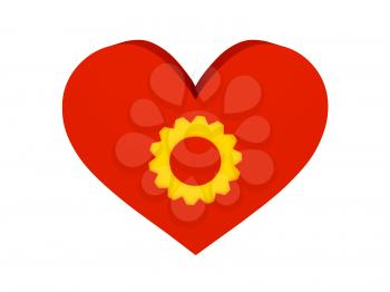 Big red heart with cogwheel symbol. Concept 3D illustration.
