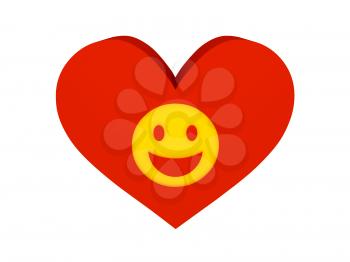 Big red heart with laughing face symbol. Concept 3D illustration.