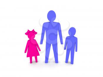 Man with children. Single-parent family. Concept 3D illustration.