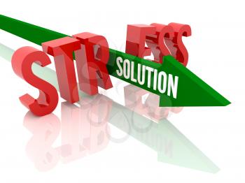 Arrow with word Solution breaks word Stress. Concept 3D illustration.