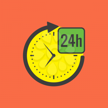 24 hours service concept. Flat design. Isolated on color background