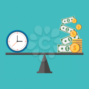 Time is money concept. Flat design stylish. Isolated on color background