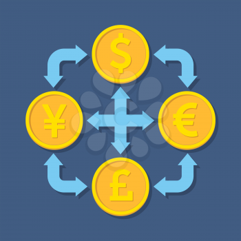 Currency exchange concept. Flat design stylish. Isolated on color background
