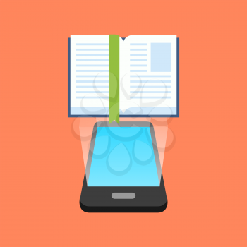 Smartphone e-book reading concept. Isometric design. Vector illustration
