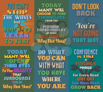 Unusual motivational and inspirational quotes posters. Set 11. Vector illustration