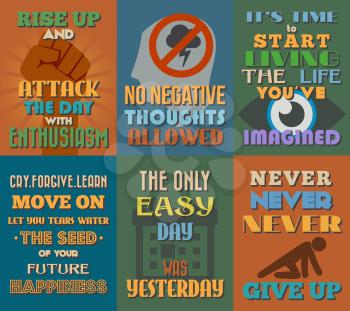 Unusual motivational and inspirational quotes posters. Set 2. Vector illustration