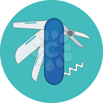 Pocketknife, multi-tool. Skill, competence concept. Flat design. Icon in turquoise circle on white background